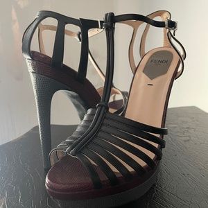 Fendi Platform Stilettos Black/Gray/Burgundy Size 37 (7 US)